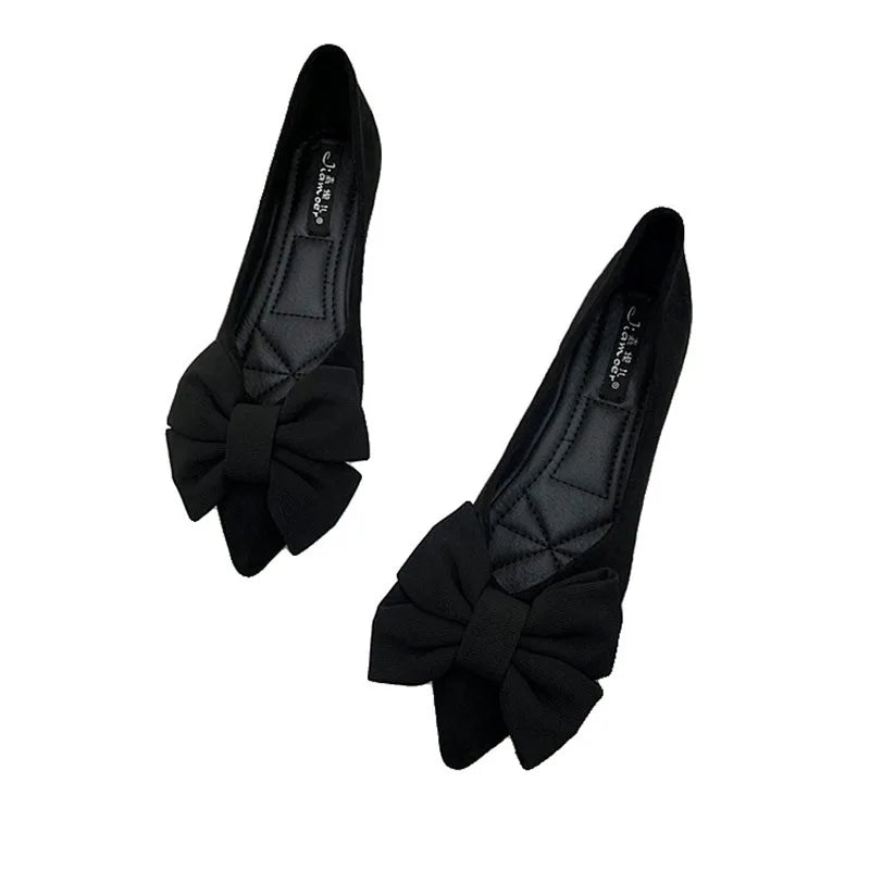 Women Flats Spring Summer Butterfly-knot Bow Velvet Flock Leather Flat Shoes for Women Black Red Apricot Zapatillas Mujer 44 45