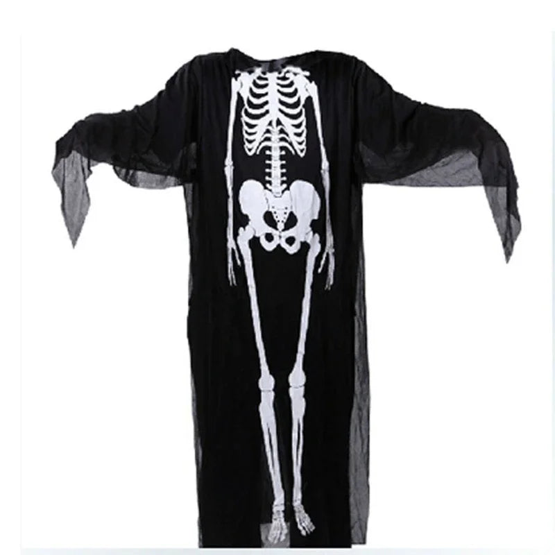 Halloween Adults Kids Cosplay Robes Skeleton Printed Masquerade Scary Costumes Cloak Carnival Party Clothes Stage Wear