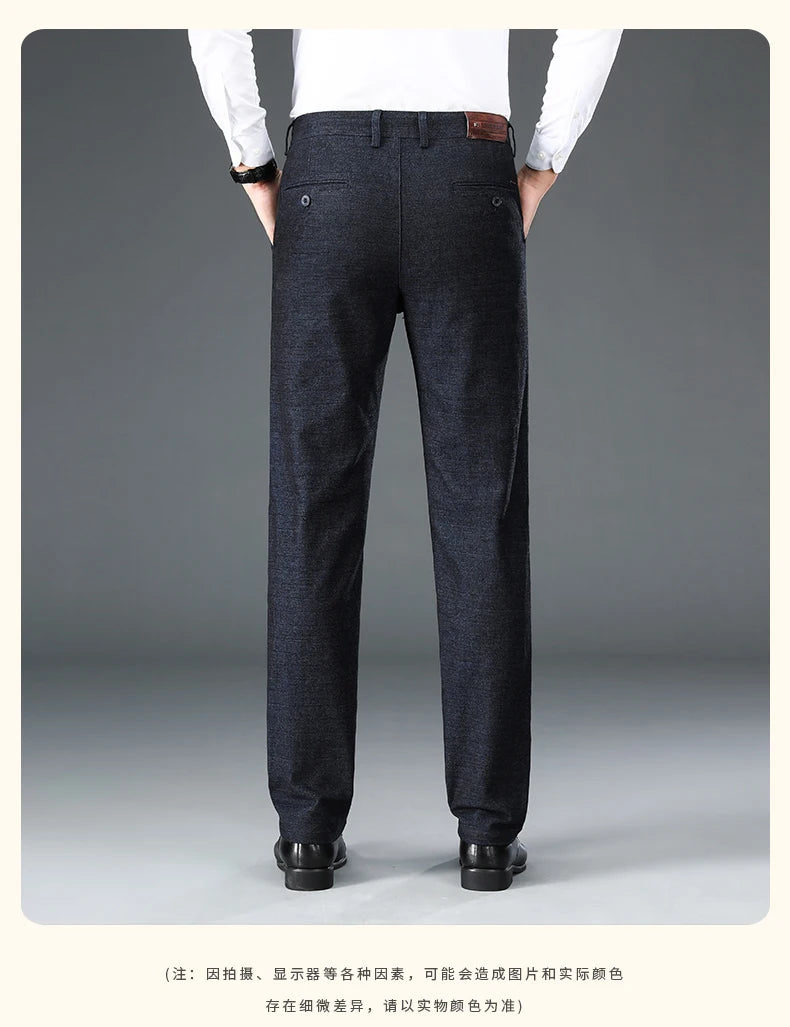 Autumn Brand Clothes Men's Suit Trousers Cotton Loose Straight Pants for Male High Waist Elastic Black Casual Formal Pant Man