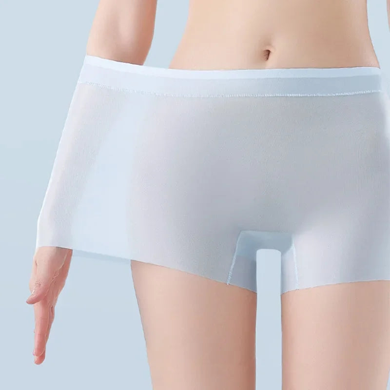 3PCS Summer Ice Silk Women Underwear High Waist Seamless Quick-Dry Anti-Static No Show Panties Plus Size Safety Shorts Invisible