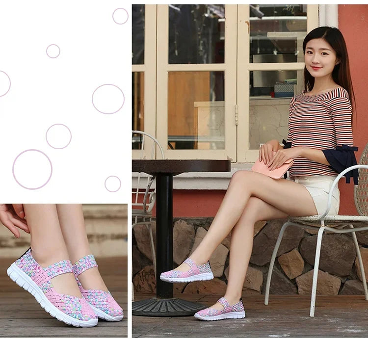 Plus Size Women Flat Shoes  Elastic Band Weave Shoes Women Comfort Flat Shoes Women Casual Loafers Zapatos De Mujer