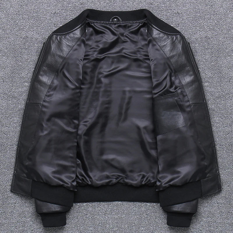 Black Aviation Genuine Leather Bomber Jacket Men Pilot Sheepskin Real Leather Jacket coat short Slim business jacket leather