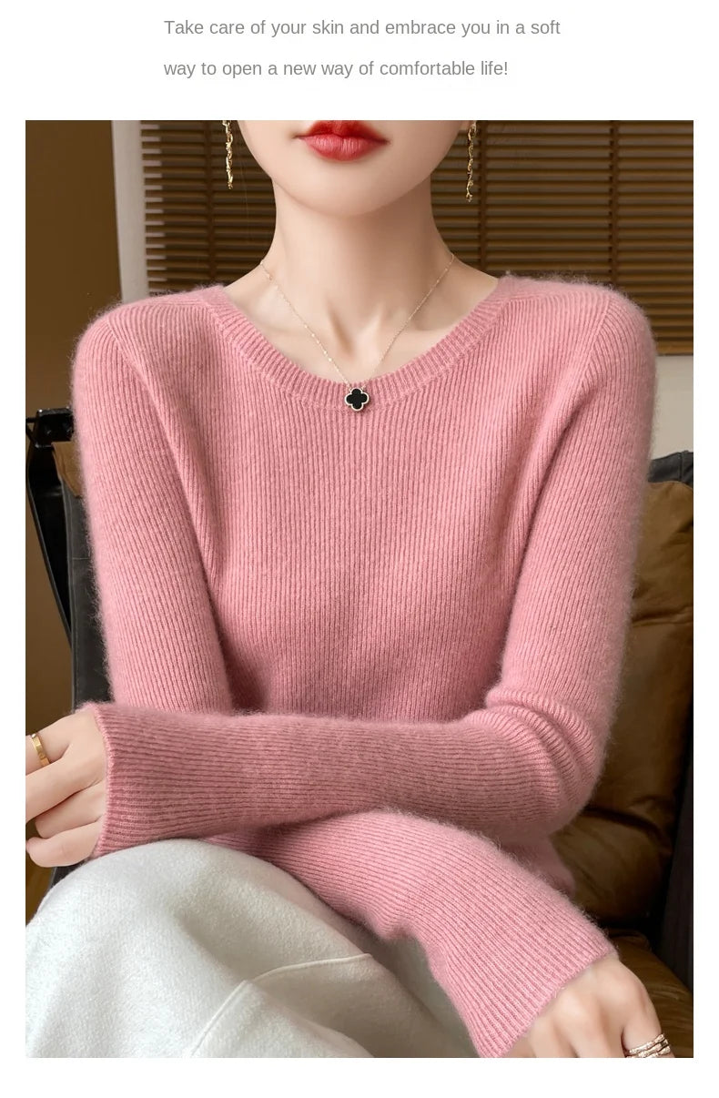 Early Fall New Crew-Neck Sweater Elegant High Elastic Simple Solid Color Thin Knit Crew-Neck Sweater Long Sleeve-GH458