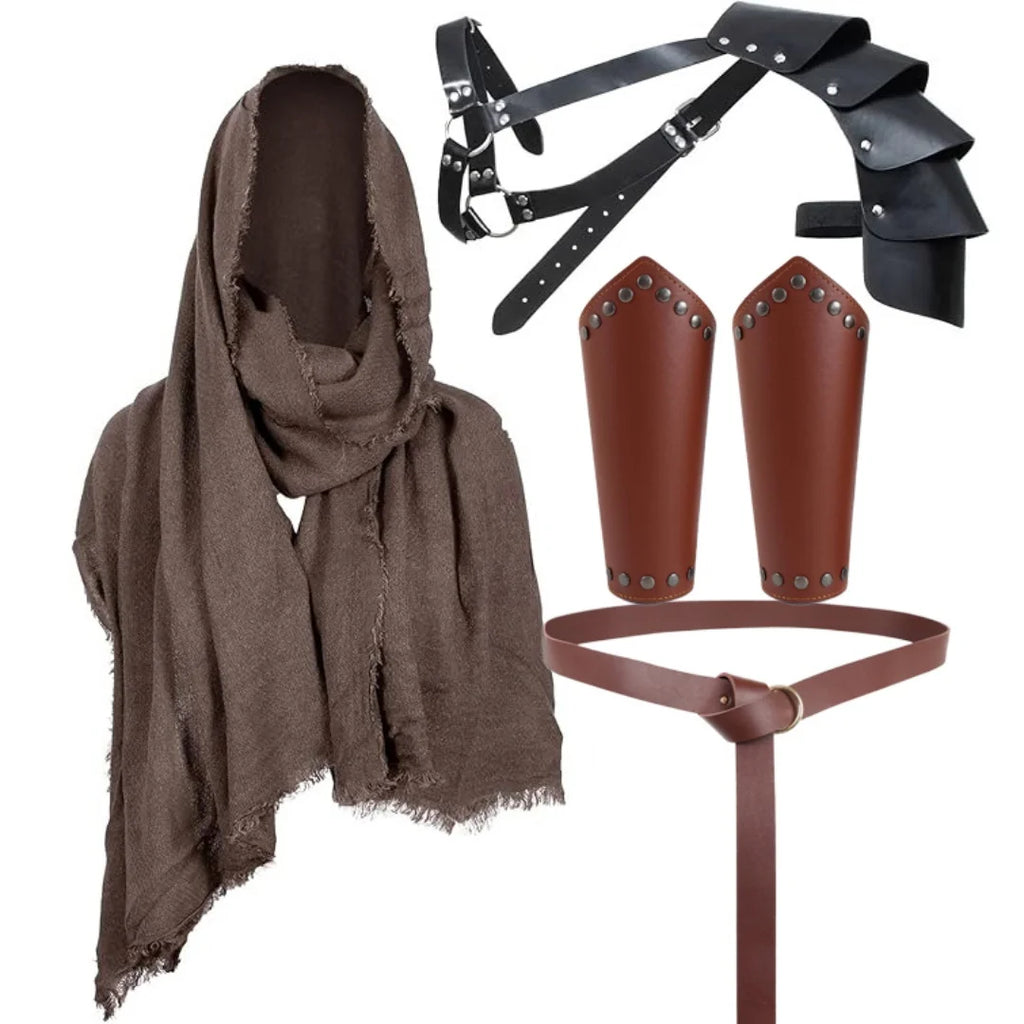 Medieval Knight Belt Cape Men's Renaissance Half Shoulder Cloak Scarf Buckle Armor Retro Wrist Guard Cosplay Belt For Halloween
