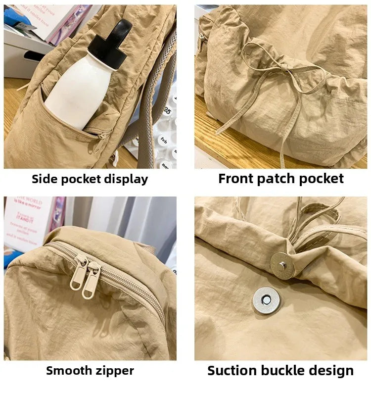 Japanese Style Student Backpack Solid Color Bow Travel School Bag Lightweight and Fashionable Women's Backpack New Simple Casual