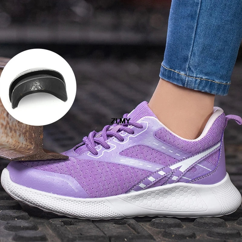 ZLMY New Women Safety Shoes Steel Toe Sneaker Lightweight Work Shoes Puncture Proof Work Safety Boots Woman Men Security Boots