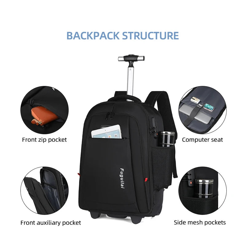 Men Trolley Backpack Rolling Luggage Travel Backpacks Trolley Bag with wheels Business Wheeled Backpack Cabin Carry on Luggage