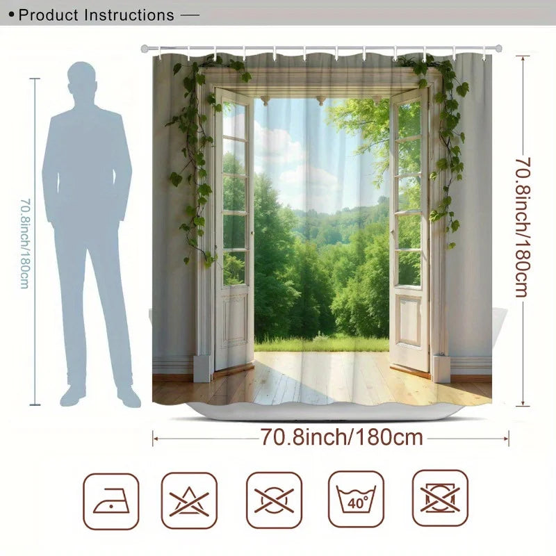 Enchanted Forest View Waterproof Shower Curtain for Bathroom Decor