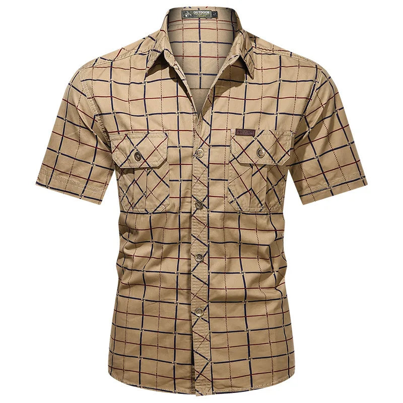 Summer Men's Plaid Shirt Short Sleeve Streetwear Pure Cotton Oversized Casual Shirts Men Clothing Hawaiian Shirt 5XL A2F5009