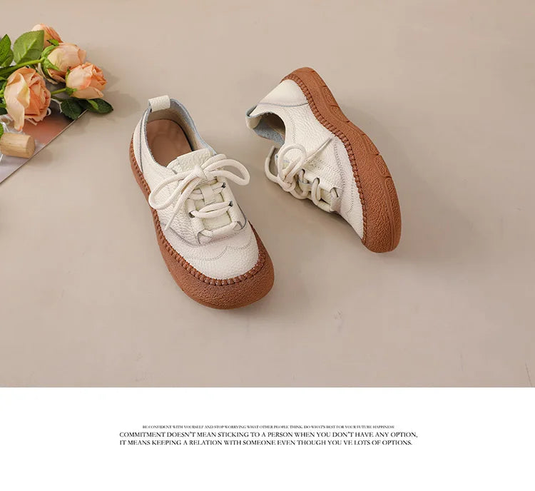 New real leather handmade shoes for women all season oxfords flats woman laced up moccasins cozy mom boat shoes round toe flats