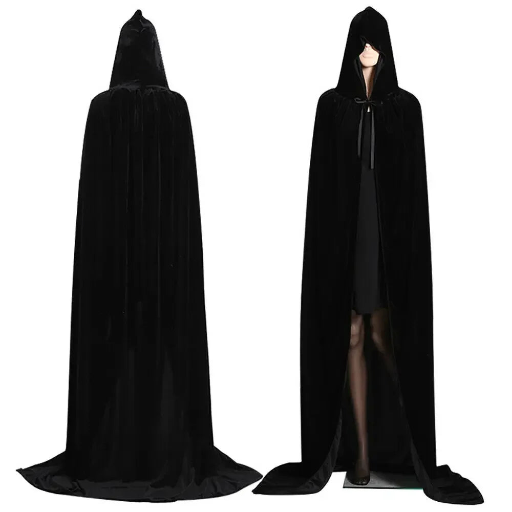 Women Men Halloween Gothic Hooded Cloak Witch Vampires Grim Reaper Capes Velvet Robe Rave Masquerade Party Cosplay Costumes