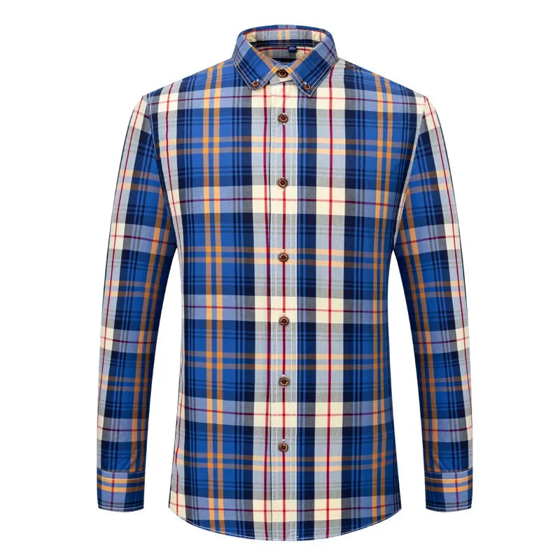 New Men's Pure Cotton Plaid Long Sleeve Shirt Spring Whole Cotton Casual Shirt Korean Style Slims Smooths Your Silhouette No Iro