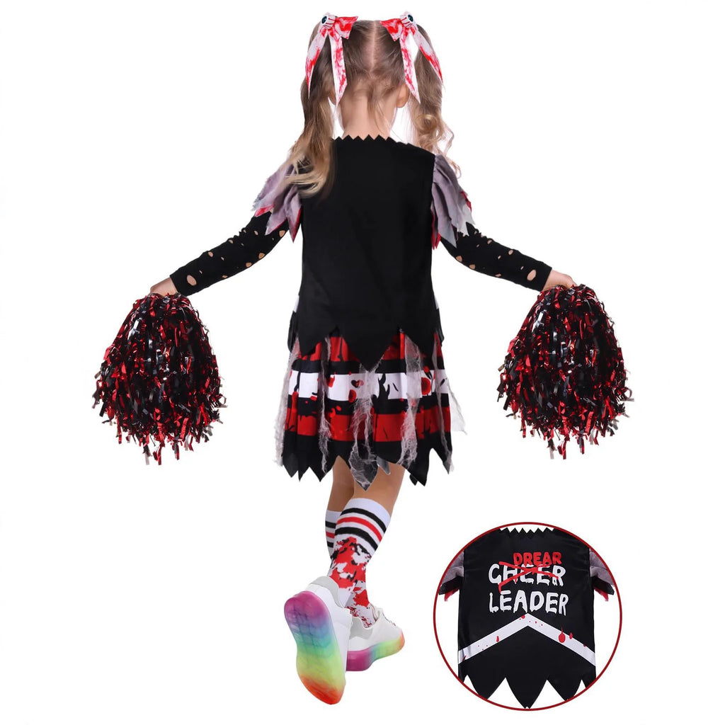 Kids Halloween Horror Costumes Zombie Cheerleading Outfits Halloween Theme Party Uniform Bloodstained Cosplay Fancy Dress