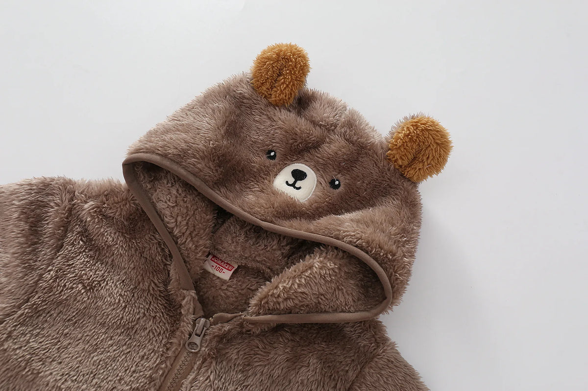 1 2 3 4 5 Years Autumn Winter Plush Boys Jacket Cute Ears Keep Warm Princess Girls Coat Hooded Zipper Outerwear New Kids Clothes