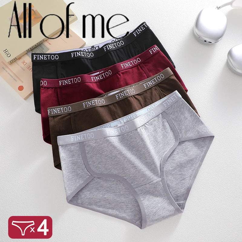 4PCS/Set Cotton Women's Panties Low Rise Briefs Sexy Solid Color Female Letter Waist Underpants Intimate Lingerie for Women