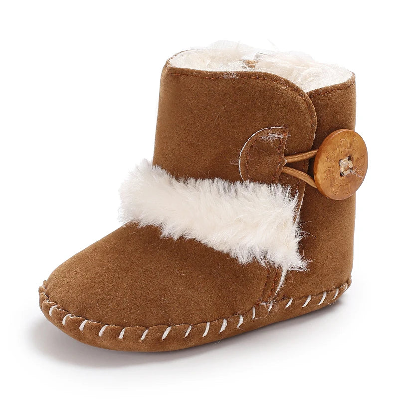0-18 Month Old Baby Warm Shoes With Semi Rubber Sole Anti Slip and Plush Snow Boots For Autumn and Winter