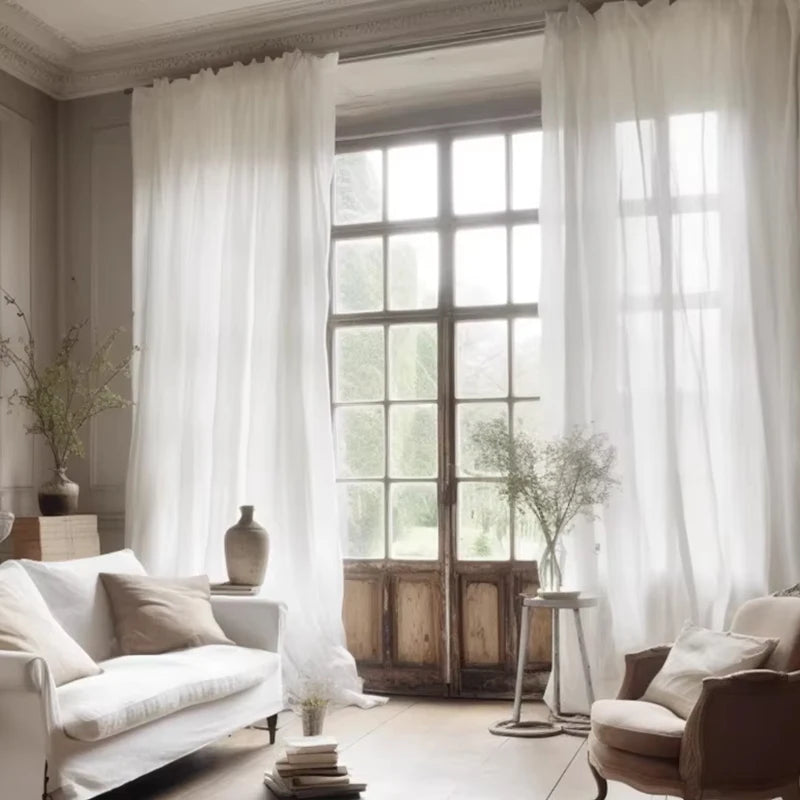 1PC White Solid Color Tulle High Quality Sheer Curtains for Living Room Bedroom Window Door Screen Party Drapes Partition Door