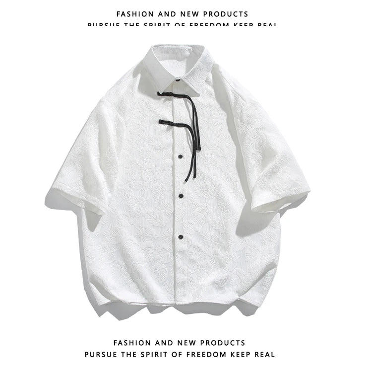 2024 Men Chinese Style Shirt Mens Tang Dress Hanfu Half-Sleeve Shirt Male Printing Kung Fu Outfit Loose Casual Tops