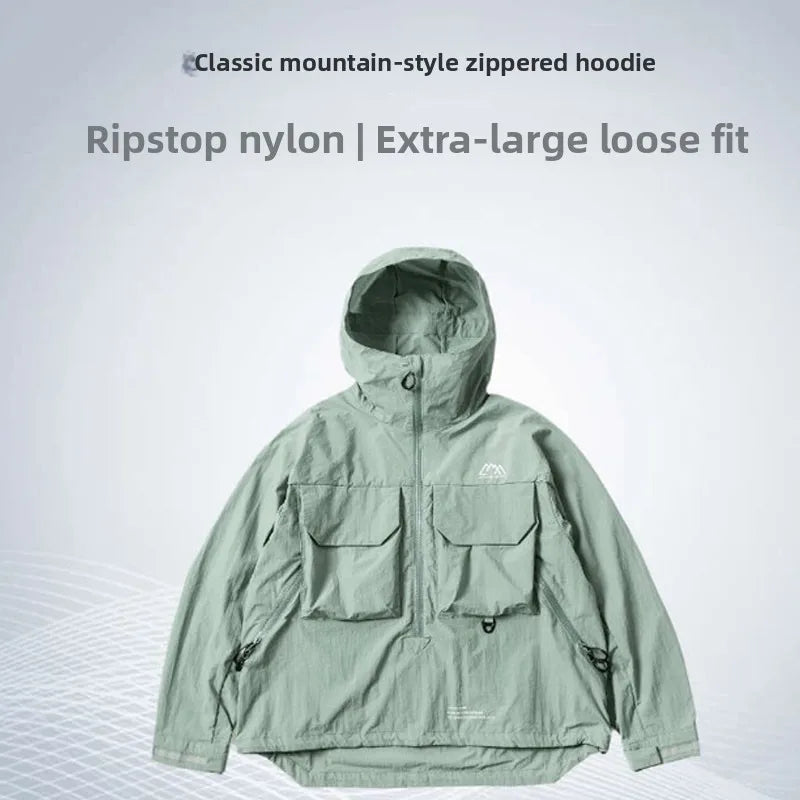 Loose Fitting Hooded Water Resistant Jacket Comfortable Long Sleeve Youthful Style Outerwear for Men And Women