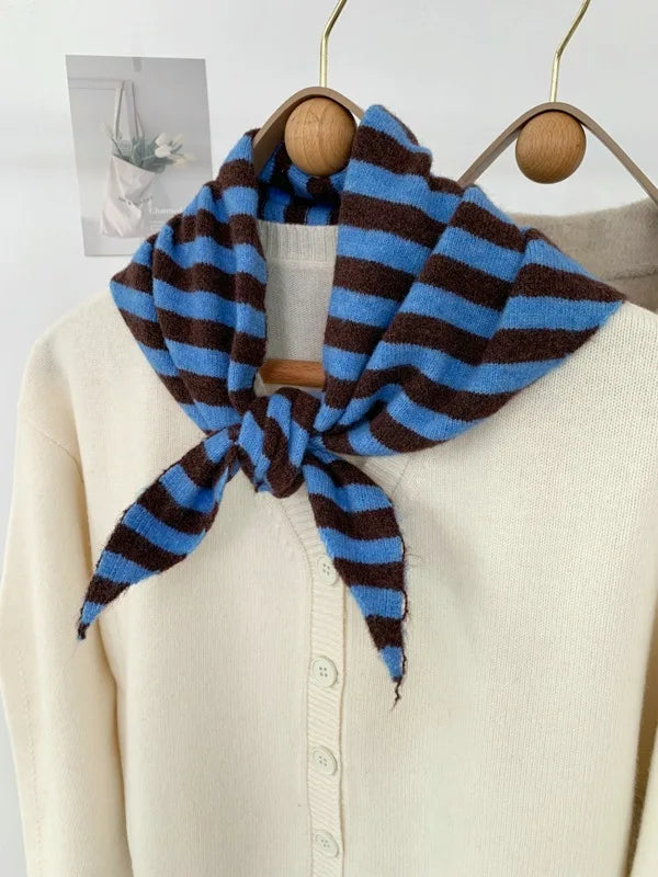 New Women Wool Scarf Shawl Winter Warm Soft Knitted Striped Triangle Fashion Brand Bandana Lady Wool Scarves