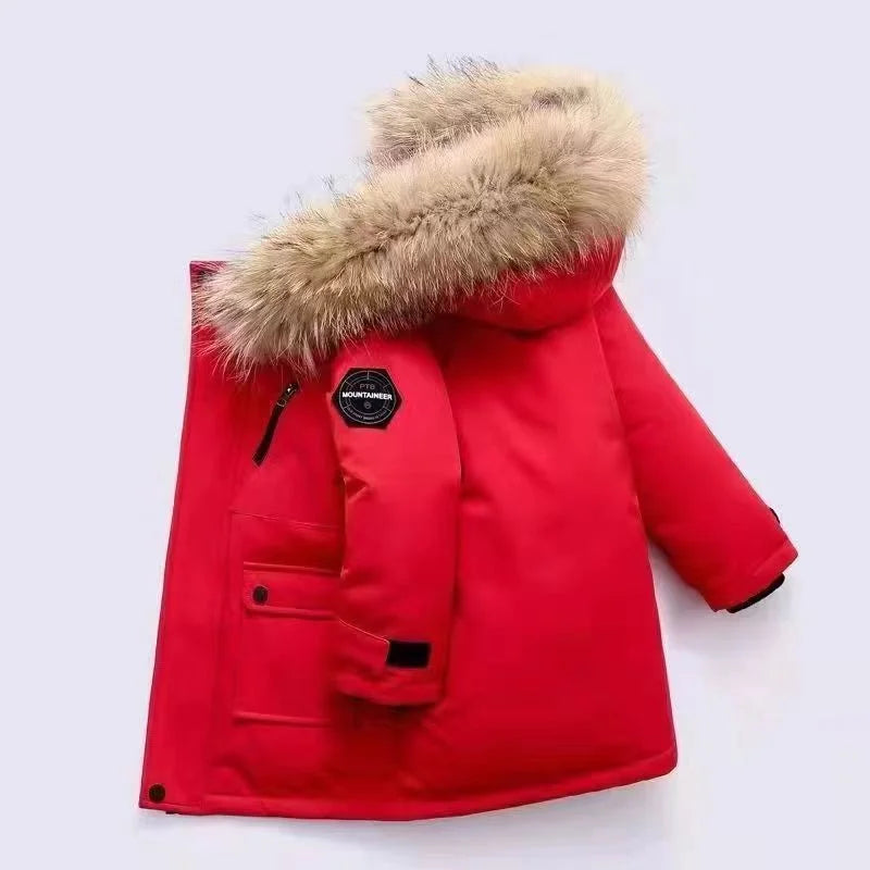 -30℃ Winter Kids Jackets Padded Cotton Clothes Coats Boys Girls Thick Plus Velvet Warm Parka Hooded Outerwear Snowsuit 5-12Y