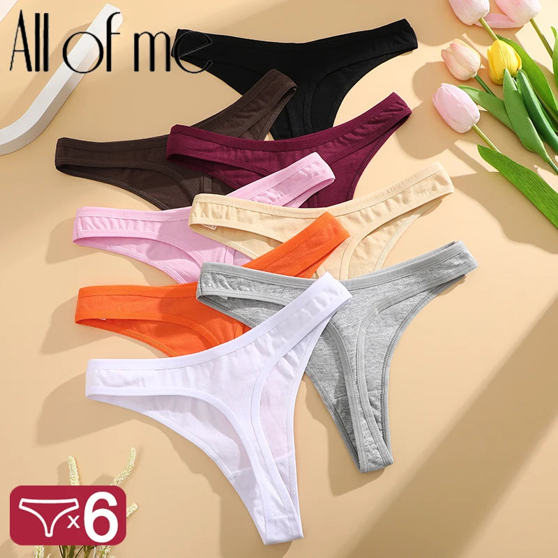 6PCS Cotton G-String Sexy Women Panties V-Waist Underwear Female Lingerie Seamless Thong For Woman Solid Color Intimate Pantys