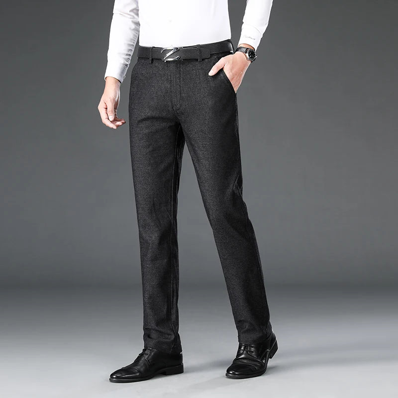 Autumn Brand Clothes Men's Suit Trousers Cotton Loose Straight Pants for Male High Waist Elastic Black Casual Formal Pant Man