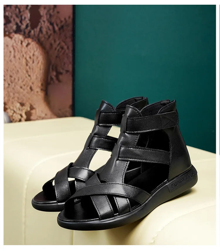 GKTINOO Summer Open Toe Genuine Leather Sandals Flat Shoes Roman Sandals 2026 Large Size Cool Boots Women Shoes Flat Sandals New