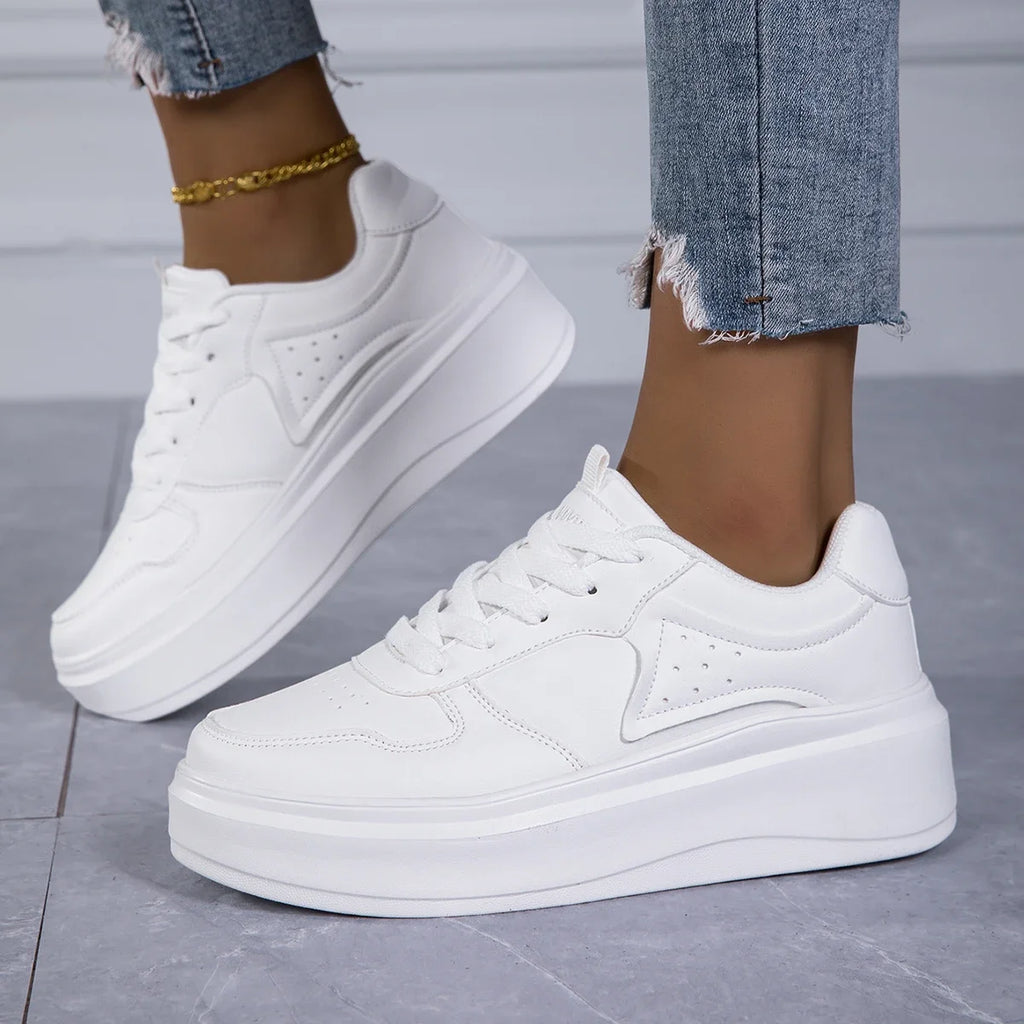 Women's Casual Sports Shoes Thick Bottom Low Tops Lace Up Vulcanised Shoes Lightweight Rubber Soled Winter Season Adult Footwear