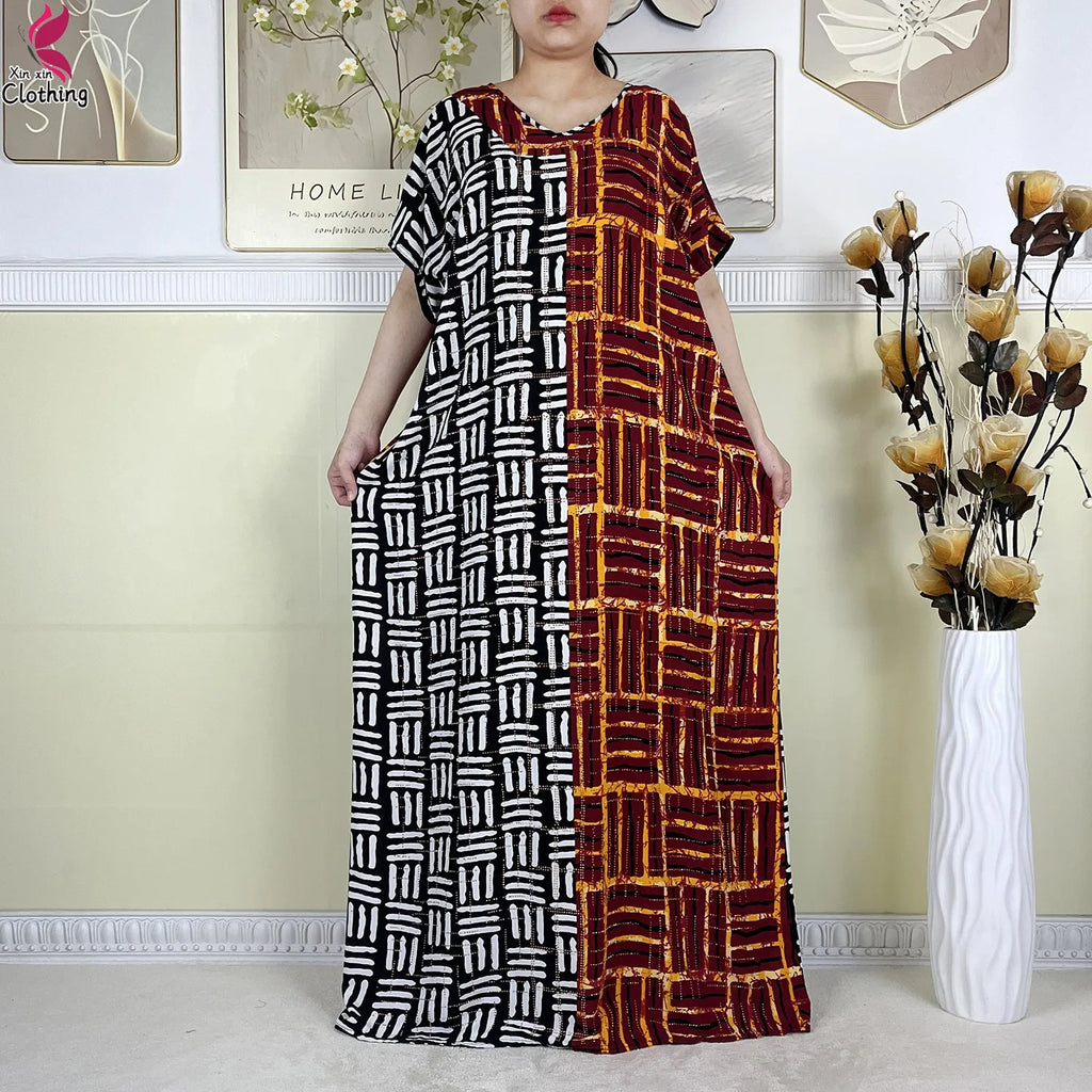 2025 New Summer Abaya Short Sleeve Dress With Big Scarf Printing Floral Loose Dress Islam Kaftan Women African Abaya Clothing