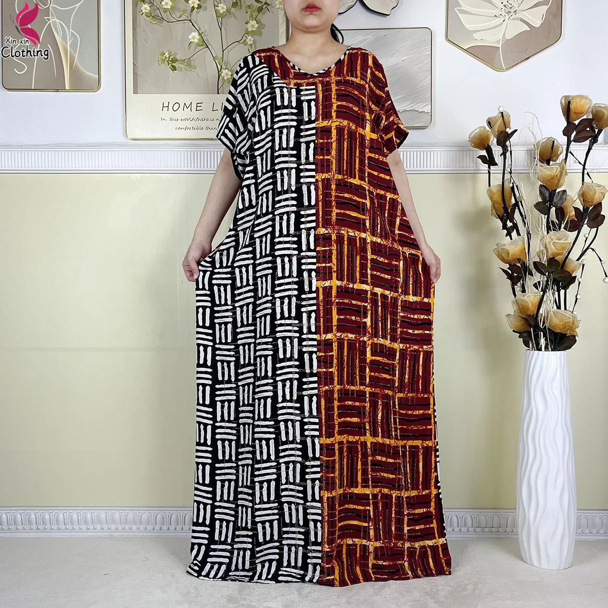2025 New Summer Abaya Short Sleeve Dress With Big Scarf Printing Floral Loose Dress Islam Kaftan Women African Abaya Clothing