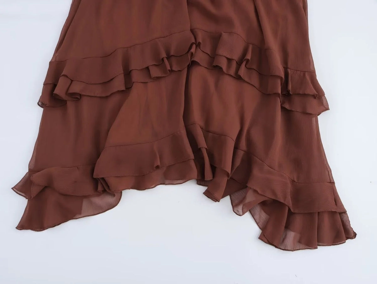 Elegant Dress With Ruffled Long Sleeves Bohemian Dress With Tie Straps And An Irregular Hem Trendy New Women Dress Spring Summer