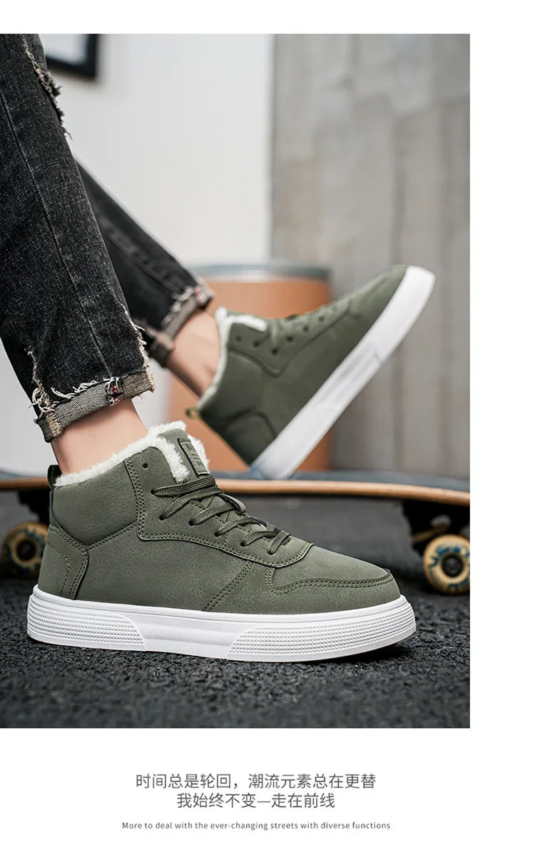 Plus-size men's high-top cotton shoes, men's winter warm fleece-lined casual sneakers, foreign trade fashion sports shoes