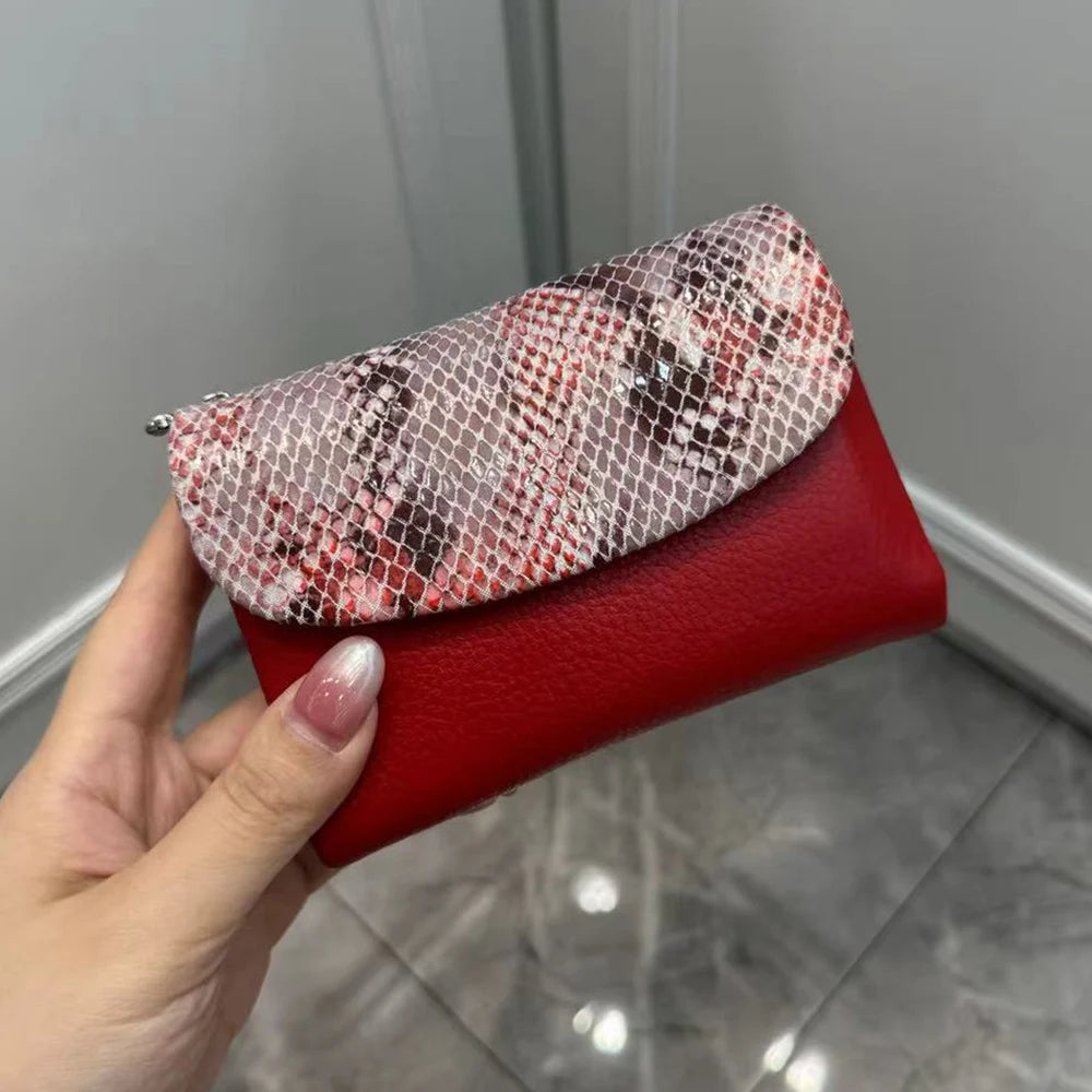 New 10 Colors Snake Pattern Cow Leather Short Wallet Women Fashion Python Genuine Cowhide Tri-fold Card Holder Purse Ladies