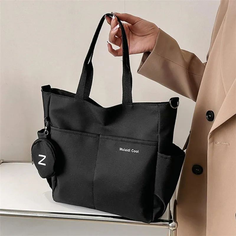 Oxford Design Double Sided Pocket Tote Bag Teen Women Large Capacity Handbag Single Shoulder Crossbody Bag with Round Coin Purse