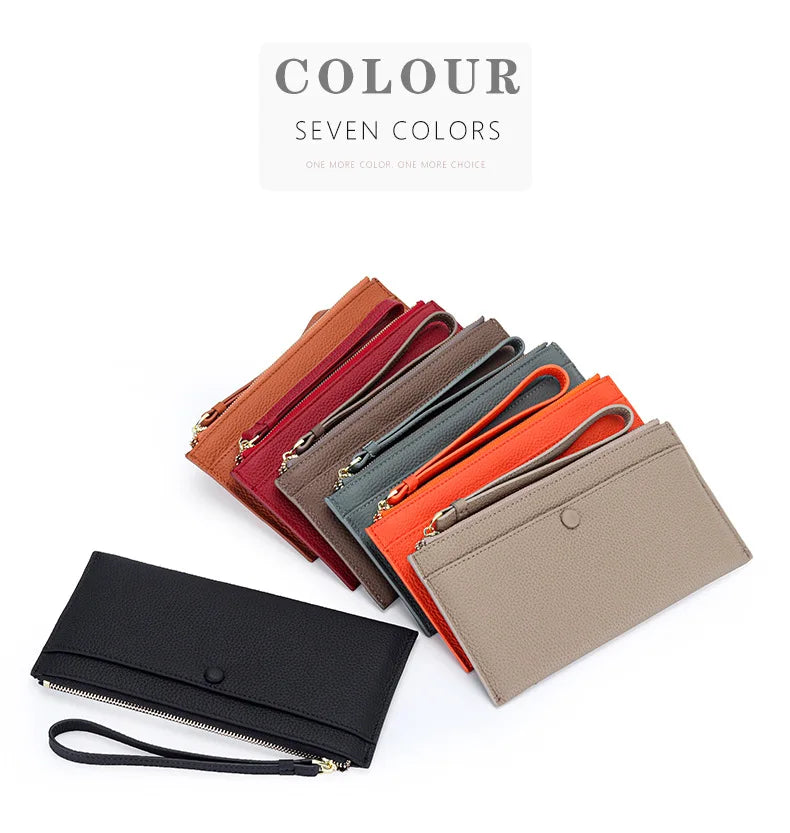 Genuine Leather Women Long Wallet Female Wallets Ladies Clutch Cow Leather Coin Purse Credit Card Holder Wrist phone purse