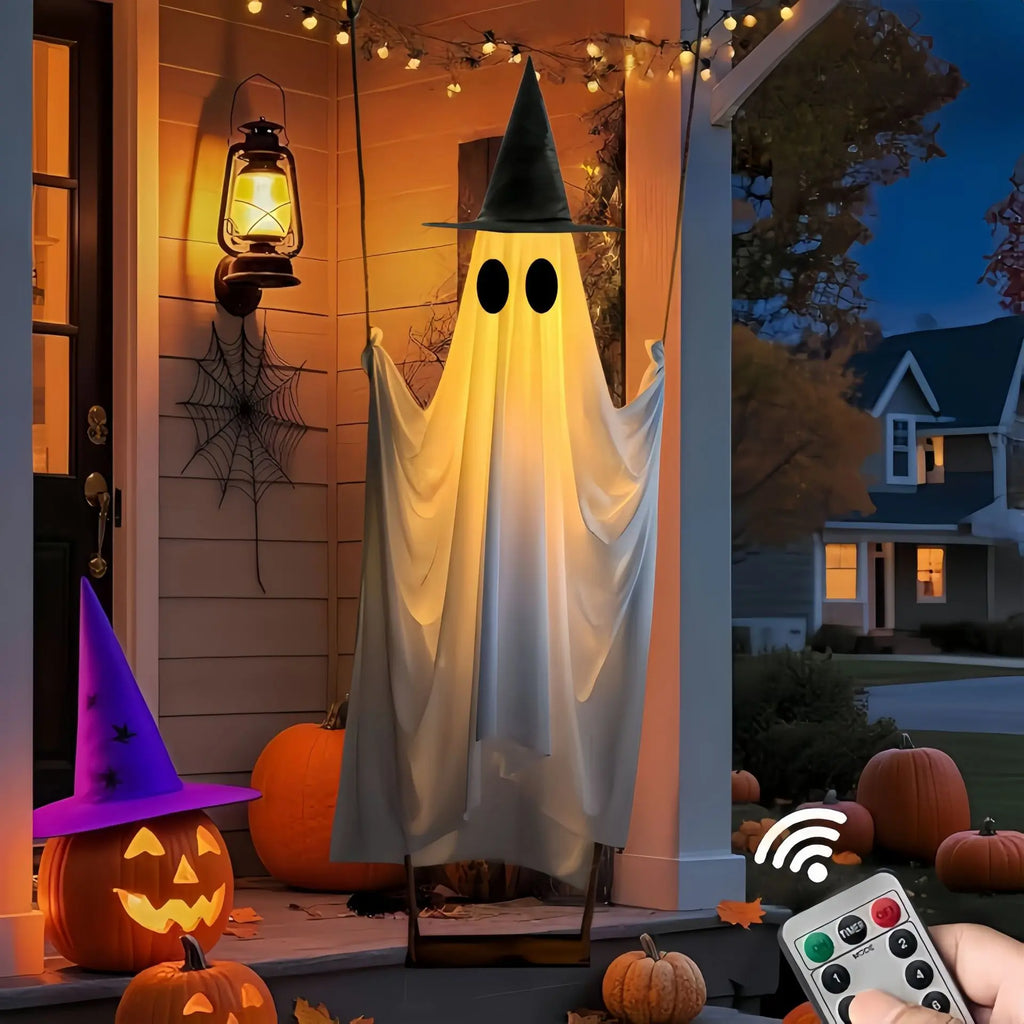 Halloween Swinging Ghost Decoration Glowing Hanging Ghost Ornament Porch Yard Garden Party Decor Outdoor Display Festival Gift