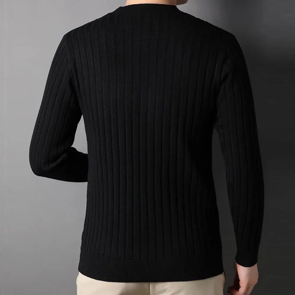 Trend Fashion Autumn Winter Sweaters Men Solid O-Neck Screw Thread Thicken Smart Casual Long Sleeve Slim Pullovers Knitted Tops