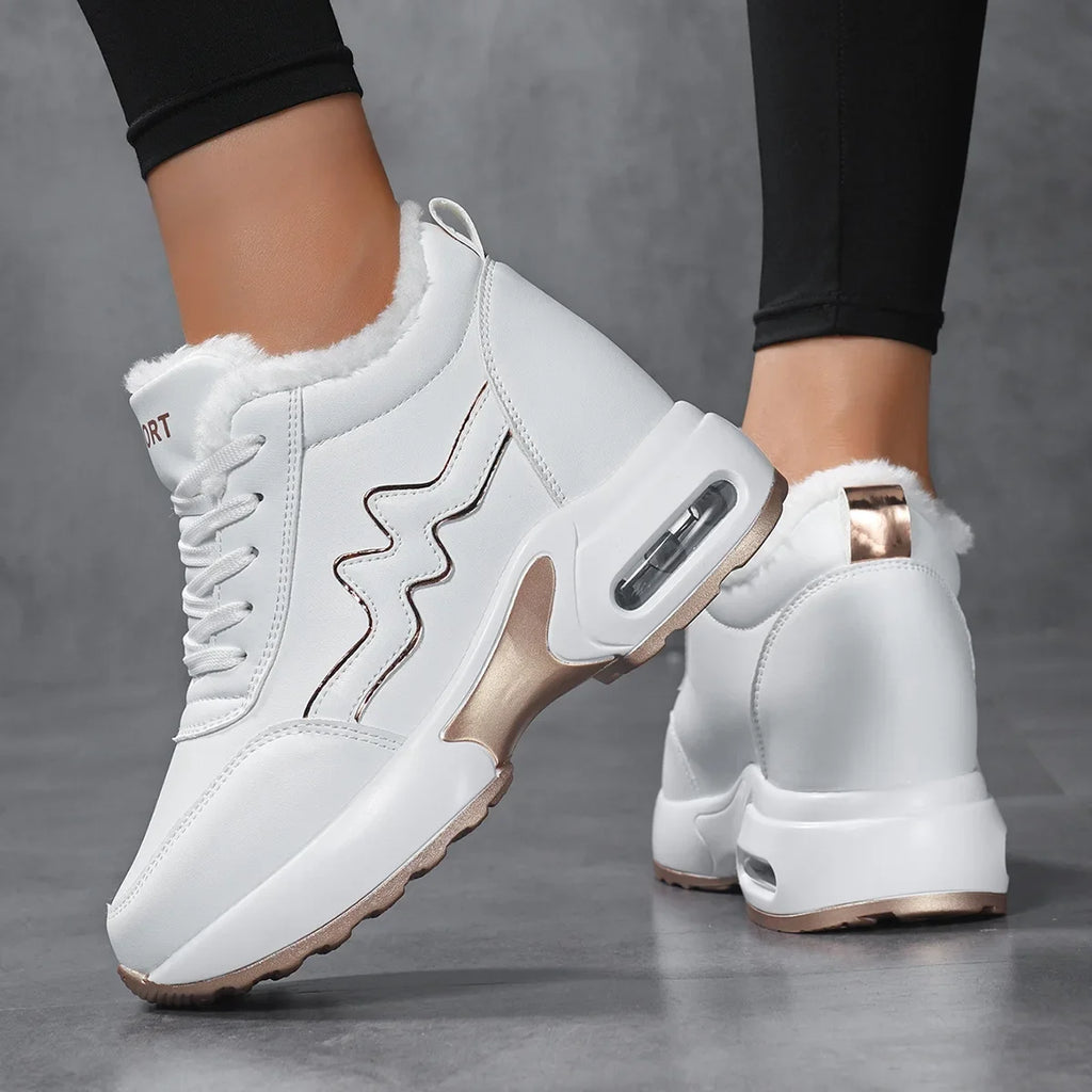 Winter New Women's Cotton Shoes Warm Heightening Casual Sports Shoes Invisible Heightening 8 Cm Women's Shoes round Toe EVA Inso