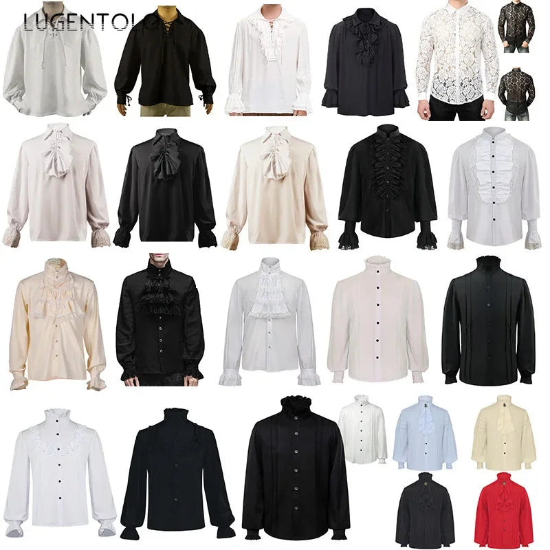 Men Medieval Steampunk Shirts Retro Casual Costume Renaissance Top New Halloween Court Party Pirate Performance Victorian Cloth