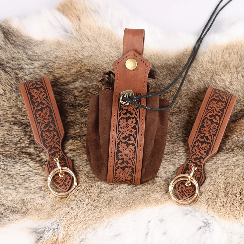 4pcs Renaissance Belts Halloween Medieval Viking Belts Faux Leather Bag Skirt Hiking Cup Holder And Coin Purse Halloween Cosplay