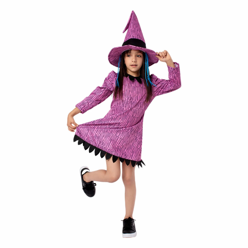 Halloween Kids Witch Cosplay Costume Nightmare Dress with Hat for Children Girls Christmas Stage Carnival Clothing