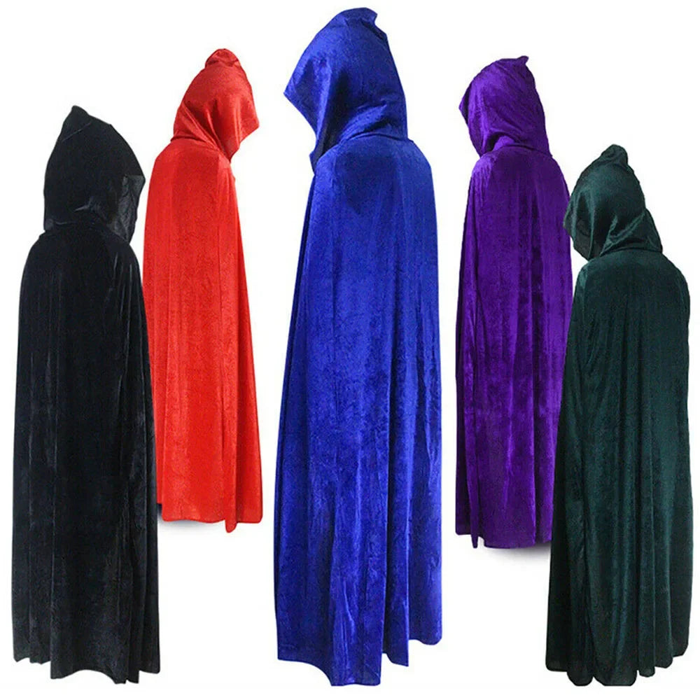 Women Men Halloween Gothic Hooded Cloak Witch Vampires Grim Reaper Capes Velvet Robe Rave Masquerade Party Cosplay Costumes
