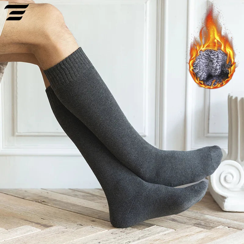 Winter Men's Knee Long Socks Keep Warm Longer Stocking Compression Winter Terry Socks Thicken Cover Calf Sokken Gift
