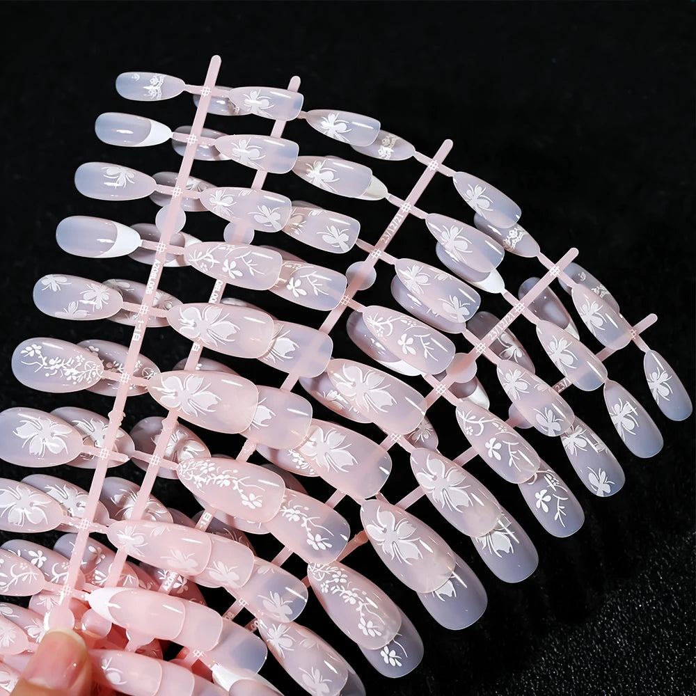 French Gel Nail Tips - 120Pcs French Tip Press On Nails Medium Coffin Ballet Almond Pre-applied Full Fake Nail Tips For Manicure