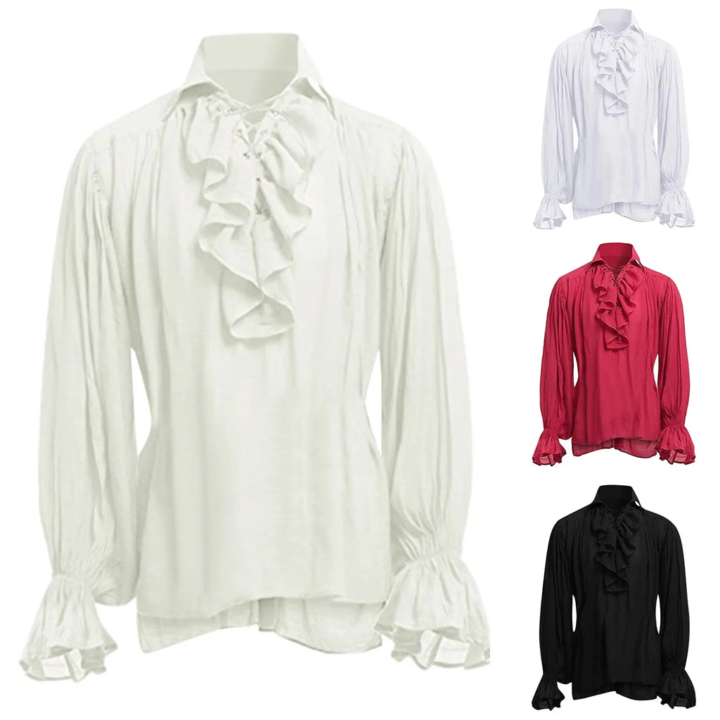 Halloween Costumes Medieval Casual Ruffles Shirts Men Steampunk Cosplay Autumn Long Sleeve Gothic Shirts Blouse Male Tops Blusa