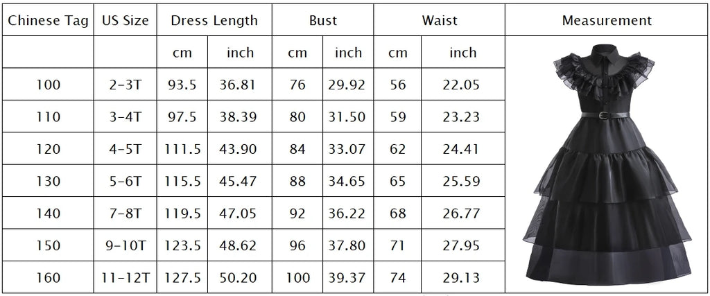 2026 Halloween Festival Popular Black Dress Girls Cosplay Short Sleeve Ruffles Clothing With Belt + Accessories Set Gift