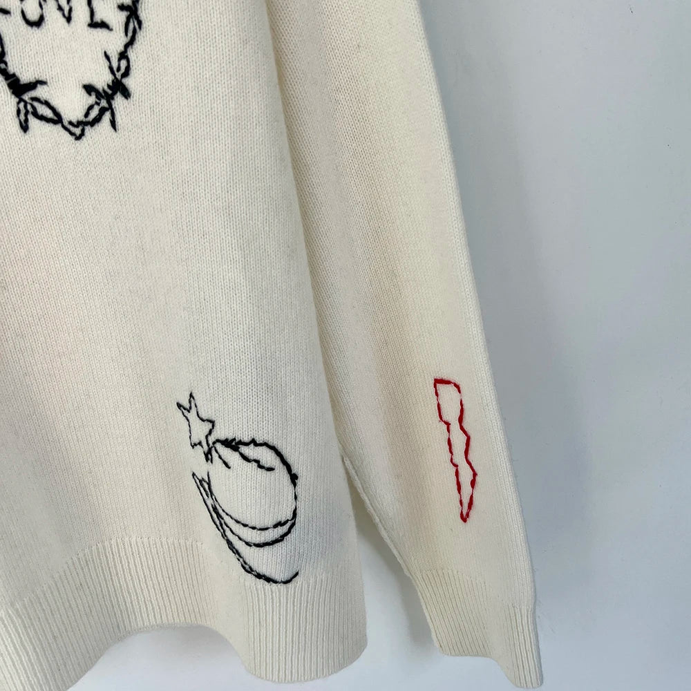 Rowan M538 Letter Jacquard Knit Pullover Winter O-Neck Long Sleeve Buttons Female Sweater Classic Casual Lady Top 2026