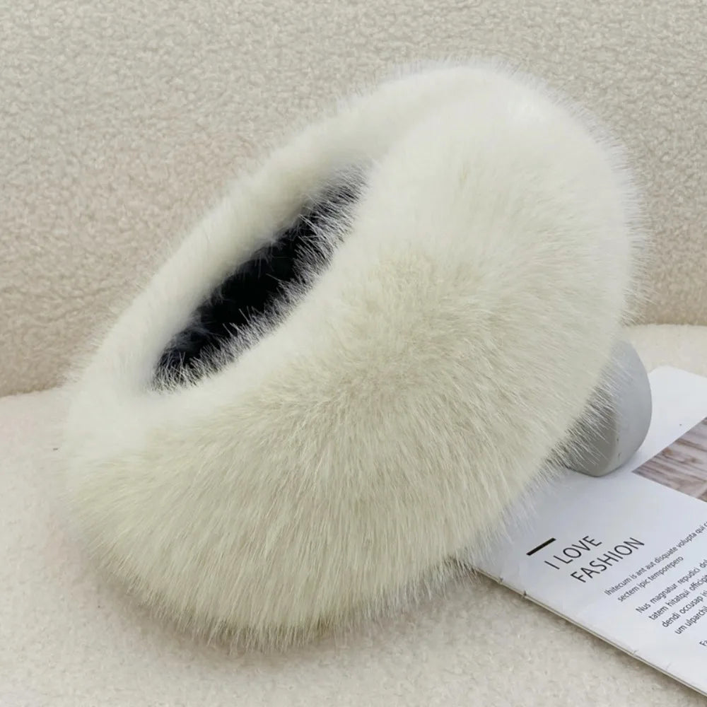 Fashion Thick Turban Hat Keep Warm Solid Color Wide Headwrap Imitation Fox Fur Elastic Ski Hats Winter