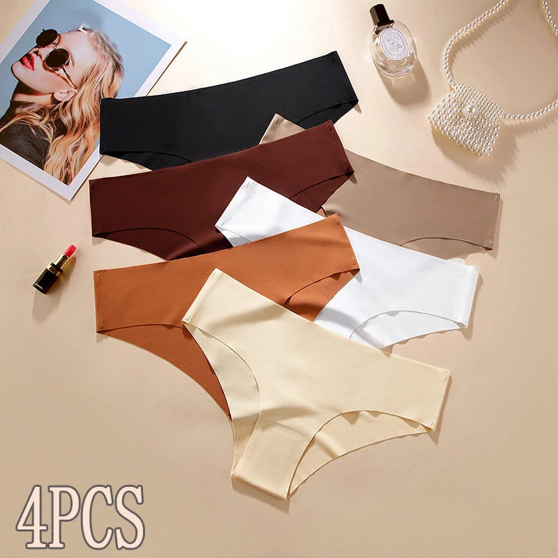 4PCS Seamless Women's briefs, sexy semi-hip-hugging sporty breathable low-waisted underwear for women